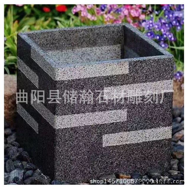 廠家定做 青石仿古花盆價格花崗巖石雕花盆 歐式石雕花盆花缽