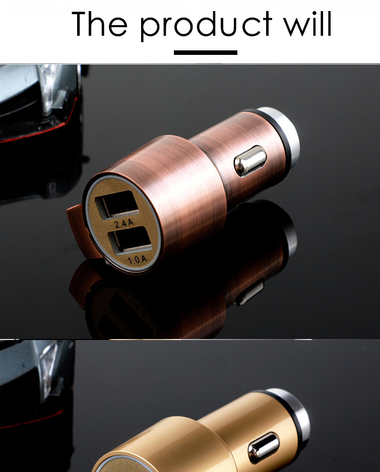新款安全錘車載手機(jī)充電器 雙USB現(xiàn)貨鋅合金屬亮鏡面割刀智能車充示例圖25