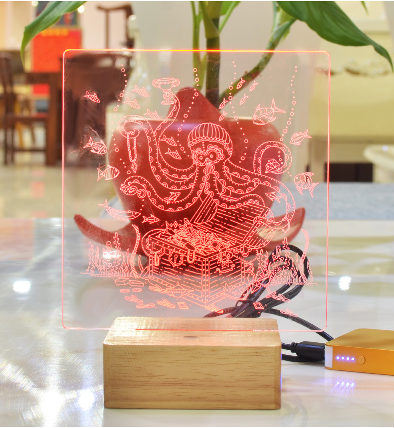 卡通節能led燈 觸摸控制床頭客廳亞克力章魚USB新創意七彩小夜燈示例圖19