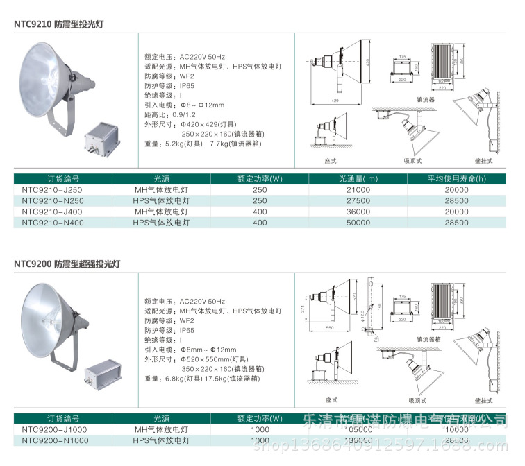 NTC9200-J1000防震型投光燈 歐司朗金鹵燈1000W示例圖3