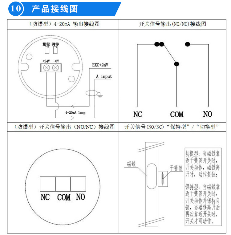 翻柱式磁浮子液位計接線圖